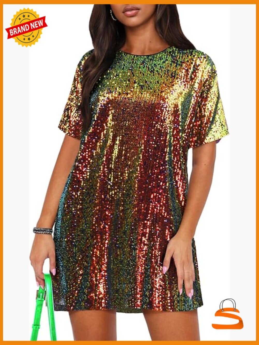 Sparkly Sequin Shift Mini Dress Club Night Out V Back Tie